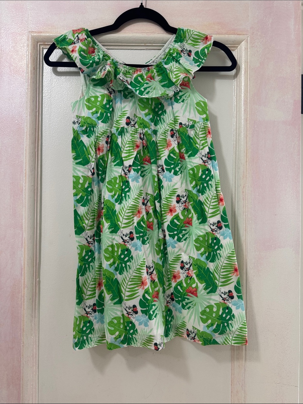 Disney Green Tropical Leaf Ruffle Neck Tank Dress Top